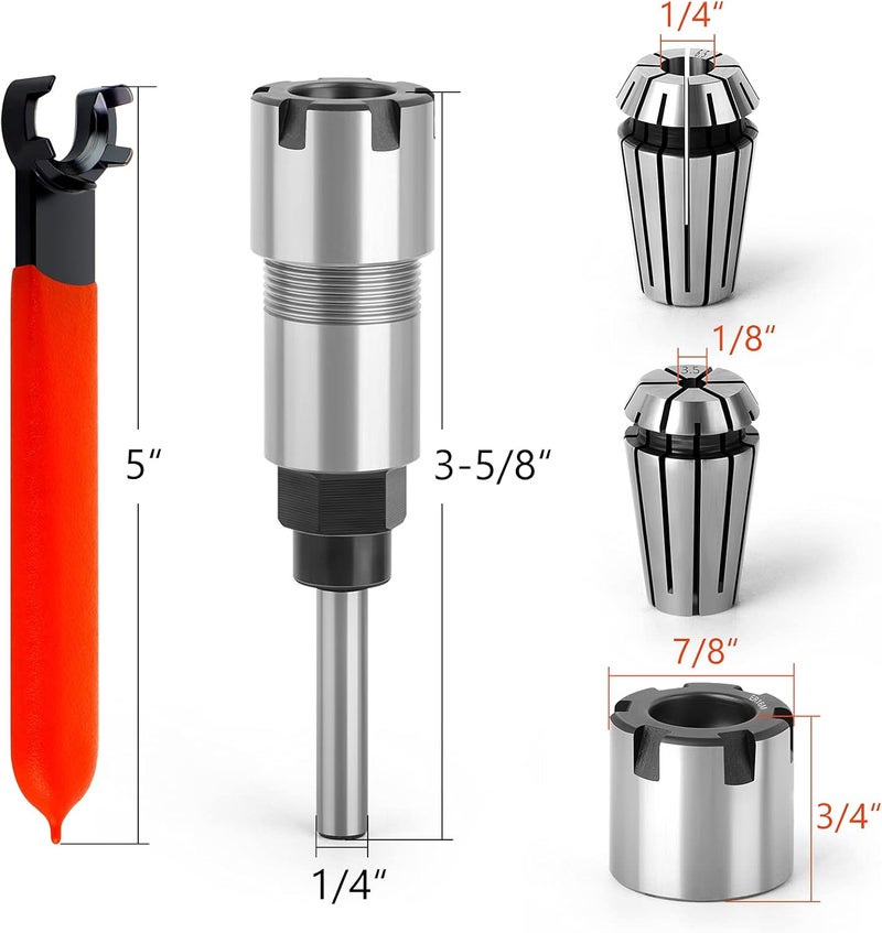 MEIGGTOOL 1/4 Inch Shank Router Bit Extension Collets ER16M Extender Chuck Converter Adapter, Convert 1/8-Inch & 1/4-Inch Shank Bits for Milling Lathe Tool Workholding and CNC Engraving Machine - Image 2